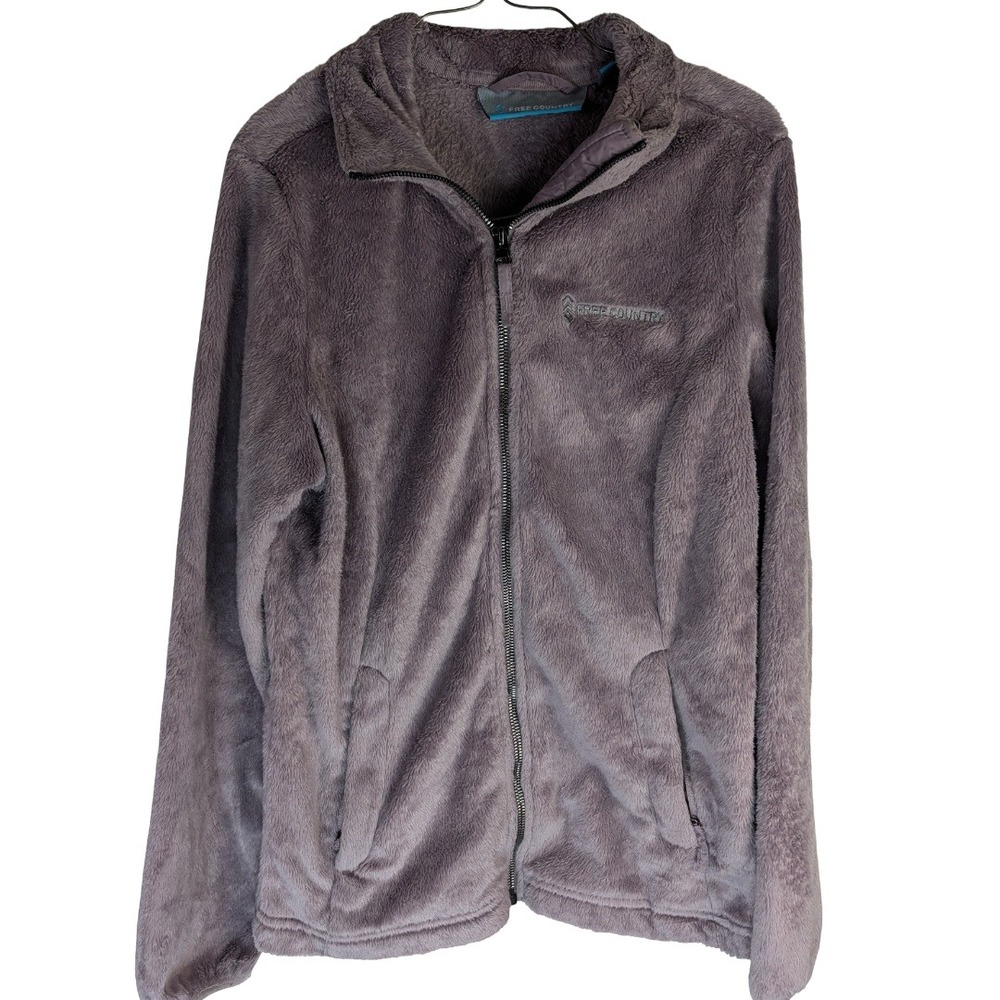 Free Country Jacket Women Small Purple Fuzzy Faux Fur Full Zip Mock Neck Soft AE